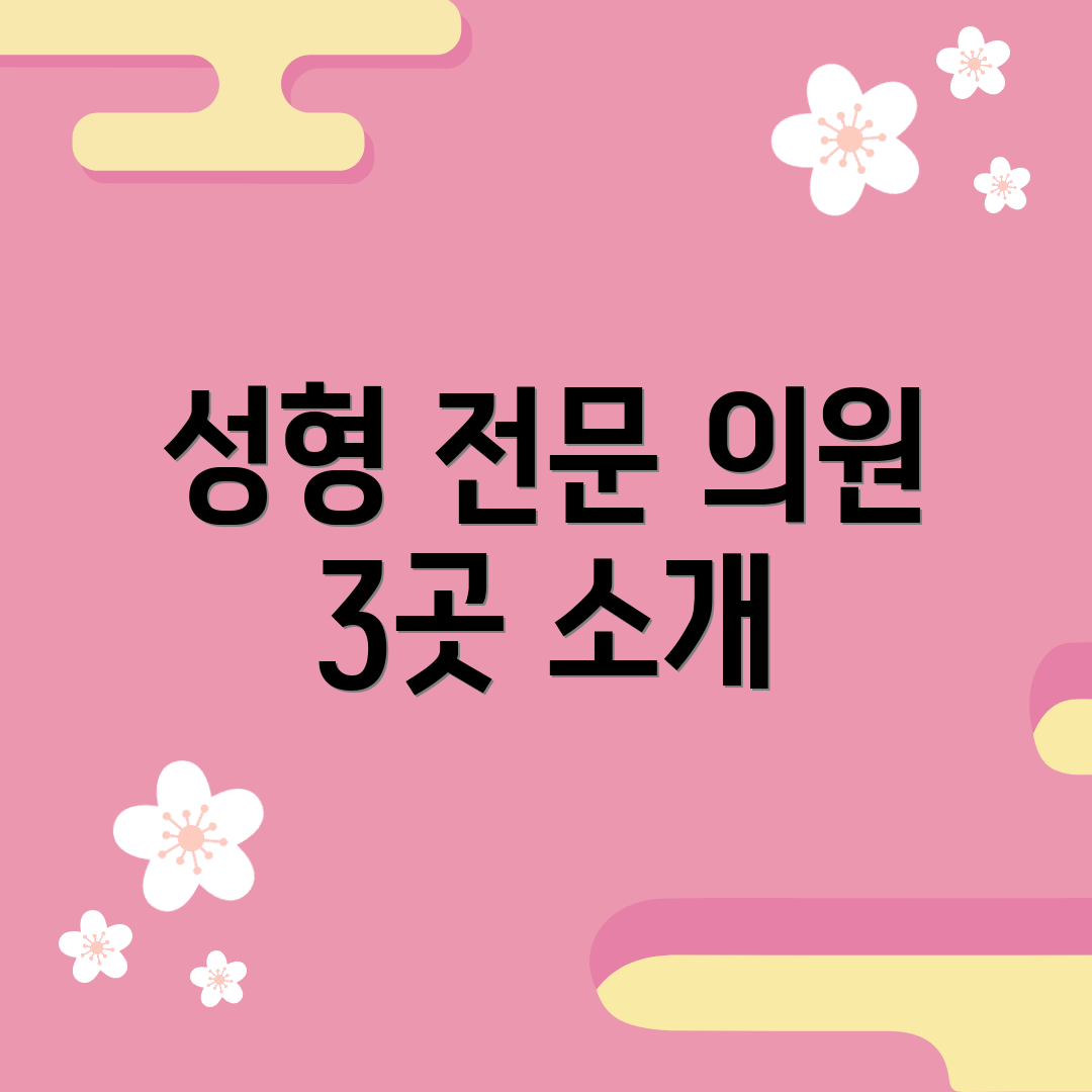 성형 전문 의원 3곳 소개